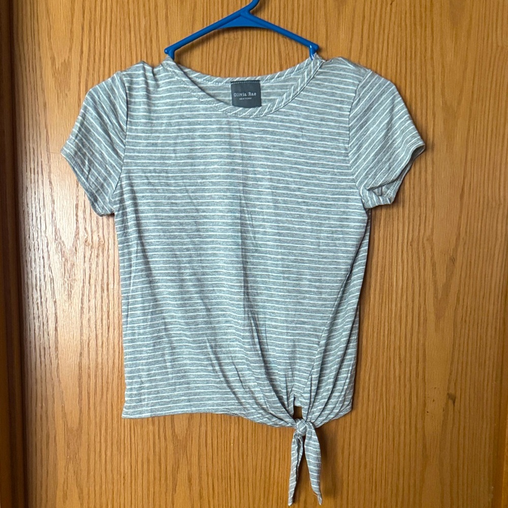 URBAN Romantics Gray Striped Tie-Front Tee